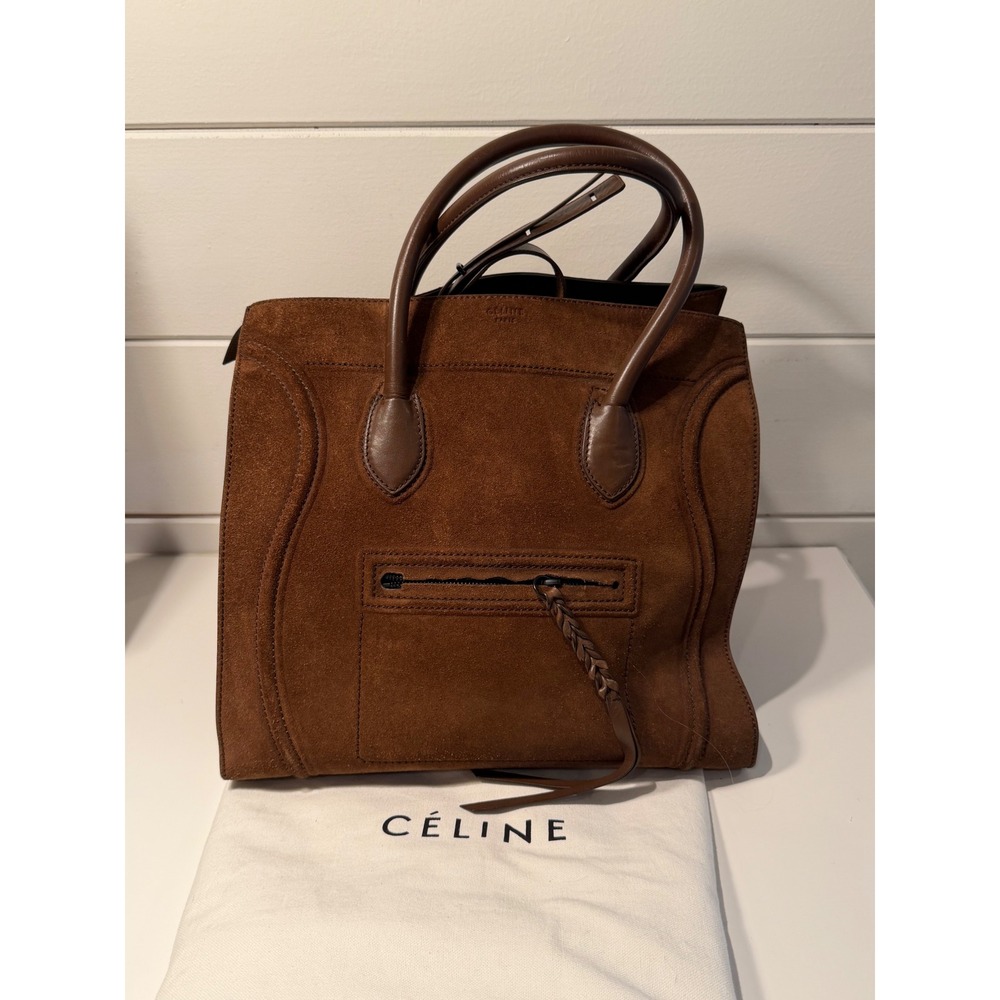 Celine Phantom Luggage Tote Bag Brown Suede Leather Large Handbag - Picture 3 of 11